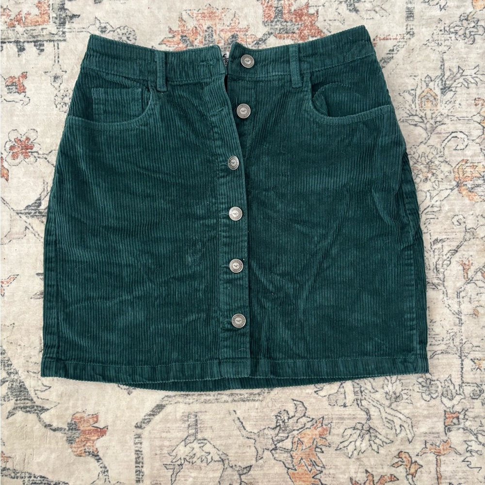 Green Corduroy Button-Front Skirt